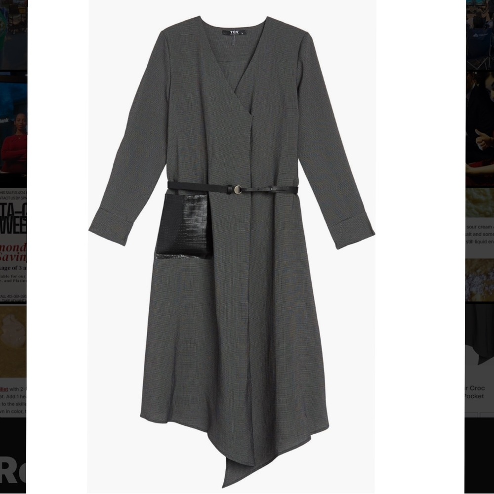 TOV NWT faux leather croc embossed pocket wrap dress size 8